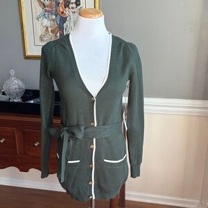 Draper James RSVP Forest Green Cardigan with White Trim